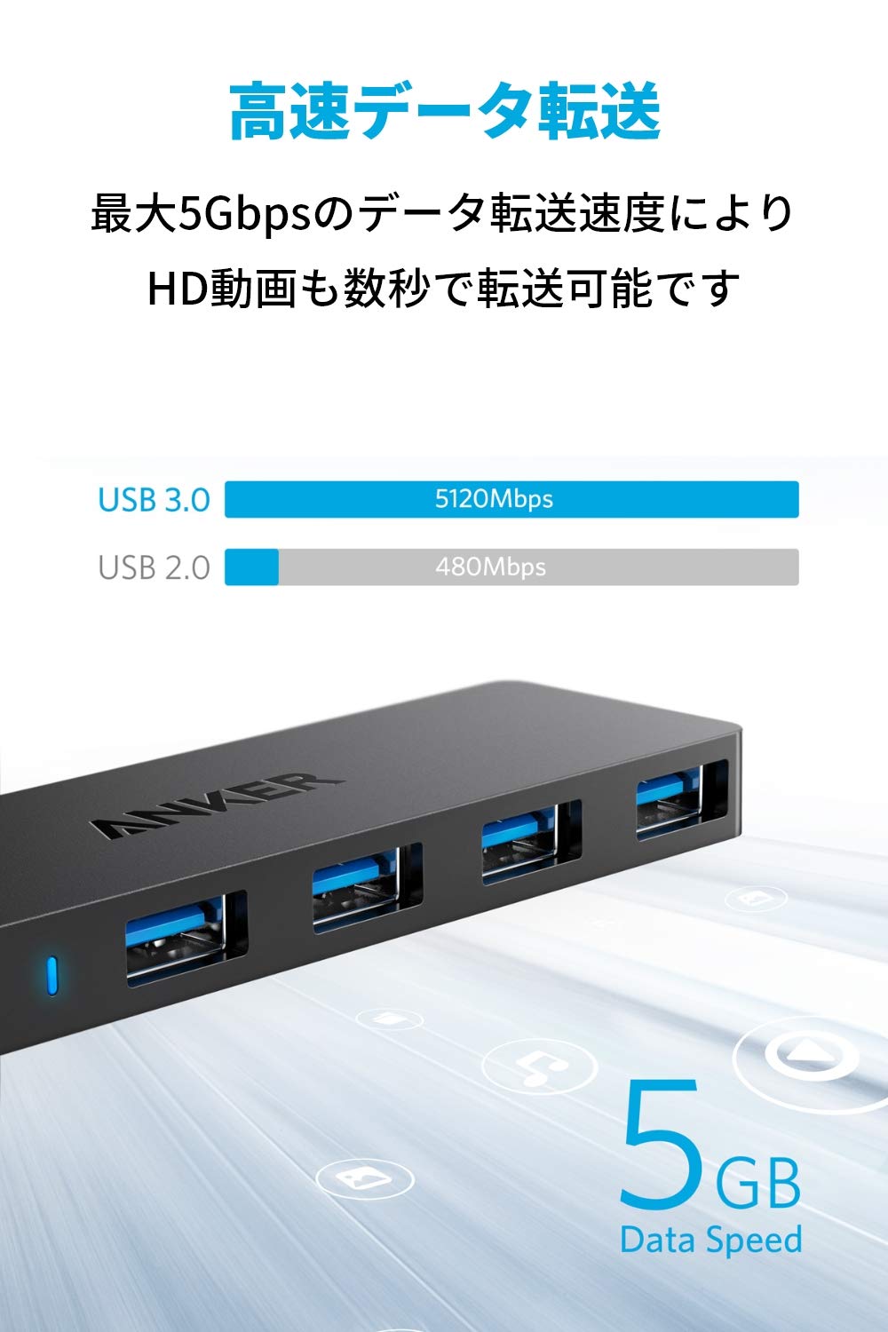 USB3.0 ウルトラスリム 4ポートハブ USB ハブ 60cm ケーブル 5Gbps高速転送 バスパワー 軽量 コンパクト MacBook/iMac/Surface Pro 等 ノートPC 他対応 USBハブ テレワーク リモート 在宅勤務