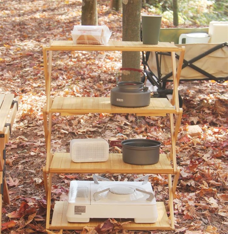 楽天エムーエムショップスタイル 多機能 自動運転ツアー 棚 竹材 置物棚 折りたたみ アウトドア