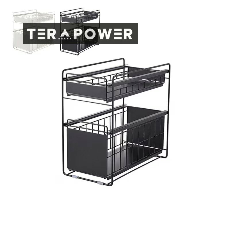 収納 スライドラック シンク下 引き出し式 2段 多機能 キッチン 調味料 洗面台 棚 耐荷重10kg 40*22*39cm