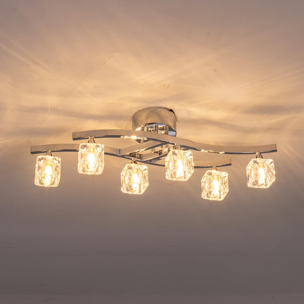 シーリングライト おしゃれ インテリア LED スポット 硝子 ガラス シェード 6灯 シャンデリア おしゃれ 美しい明かり リビング ダイニング ラウンジ 寝室 照明ライト