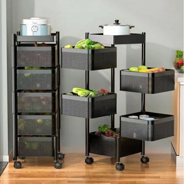 キッチンワゴン 回転式 スチール製 バスケットトローリー ツールワゴン 天板付き キャスター付き 3段 4段 5段 キッチンカウンター インテリア 収納 多肉棚...