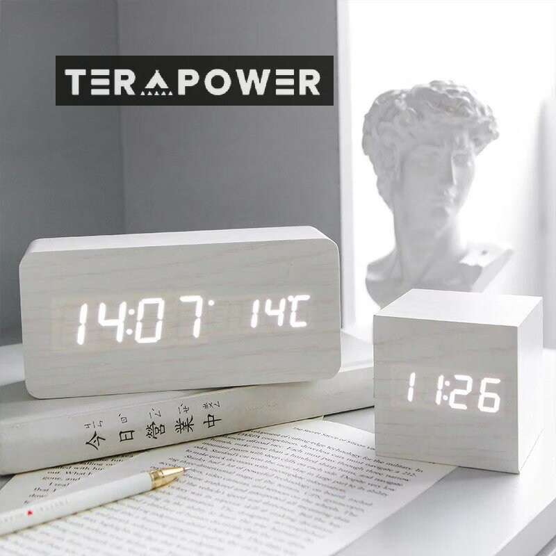 シンプルな木製目覚まし時計LEDサイレント電子時計クリエイティブファッションベッドサイドクロック寮時