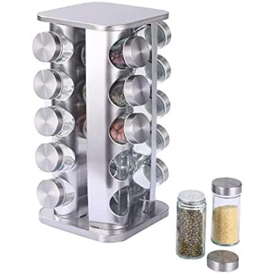 ロータリースパイスジャー 調味料入り 調味料箱 360回転 省スペース ステンレス鋼 家庭用 キッチン用品..