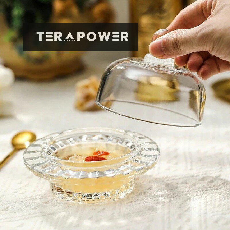 家庭用絶妙なツバメの巣カップ 蓋付きガラスボウル 透明白菌スープ デザート 砂糖水ボウル スナック 中華セット