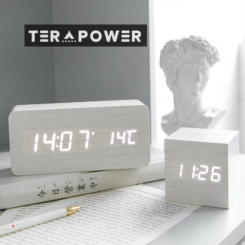 シンプルな木製目覚まし時計LEDサイレント電子時計クリエイティブファッションベッドサイドクロック寮時計飾り発光時計