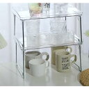 折り畳み式収納ラック 2個セット 収納用品 棚 机上 デスク キッチン バスルーム 化粧品 折りたたみ式 整理 片付け 簡単 便利 透明 クリア(3)