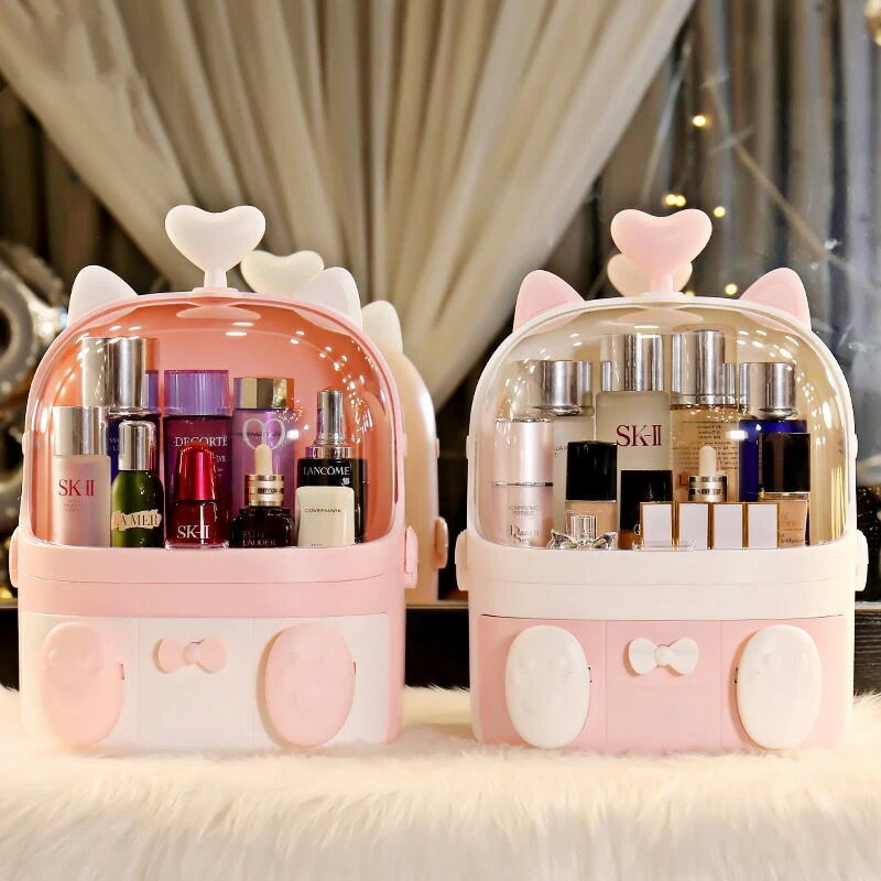 エムーエムショップの防塵 家庭用 かわいい ネットレッド 乙女心 ピンク 化粧箱 レディース 鏡台 デスクトップ スキンケア用品 収納ケース｜アングル3