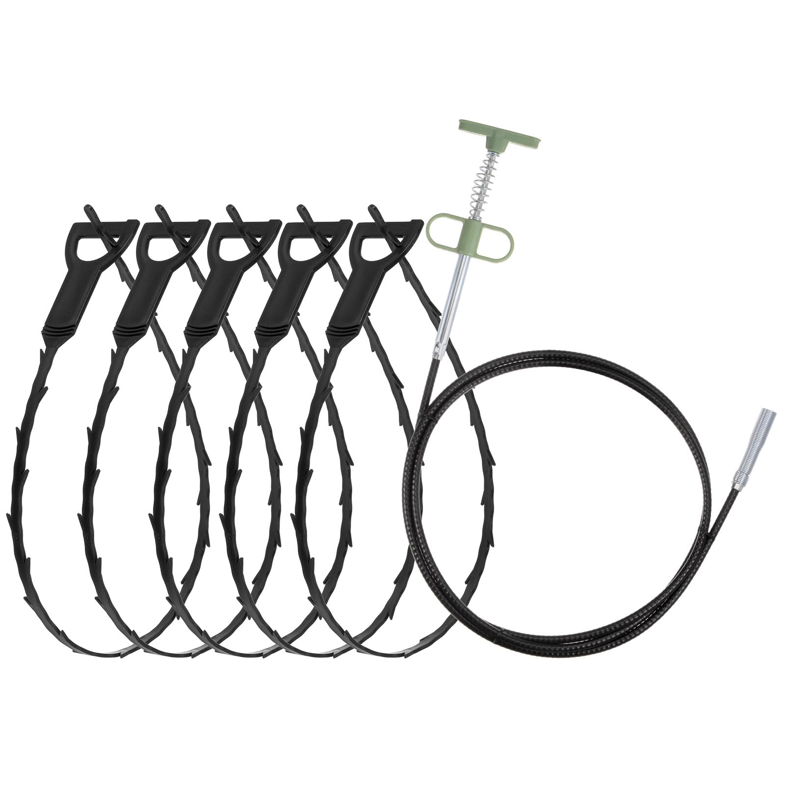 T5個セット 20"の排水口の毛詰まり除去ツール PP製＆79"の排水口クリーナーツール ステンレス製下水道..