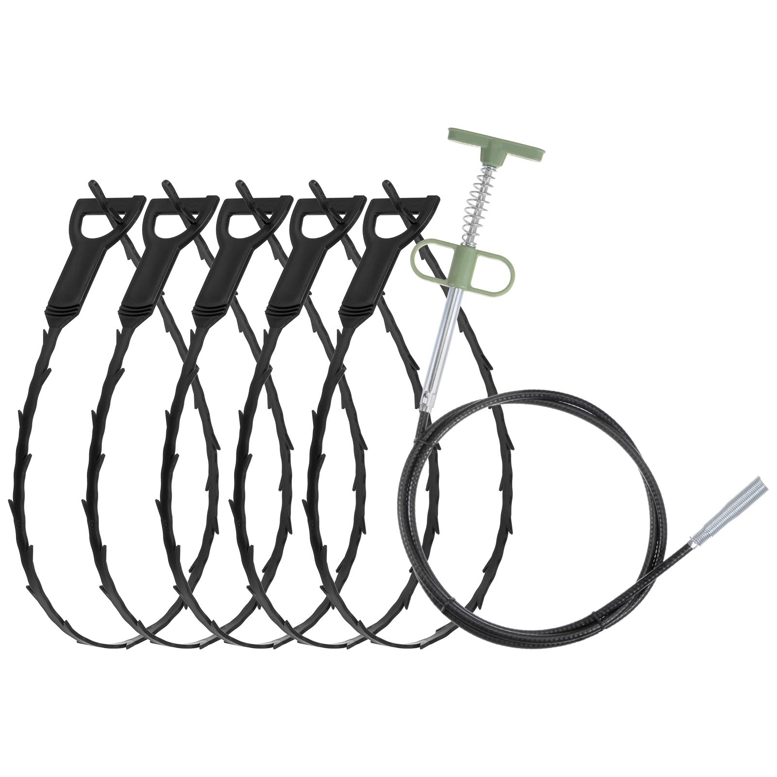 T5個セット 20"の排水口の毛詰まり除去ツール PP製＆63"の排水口クリーナーツール ステンレス製下水道..