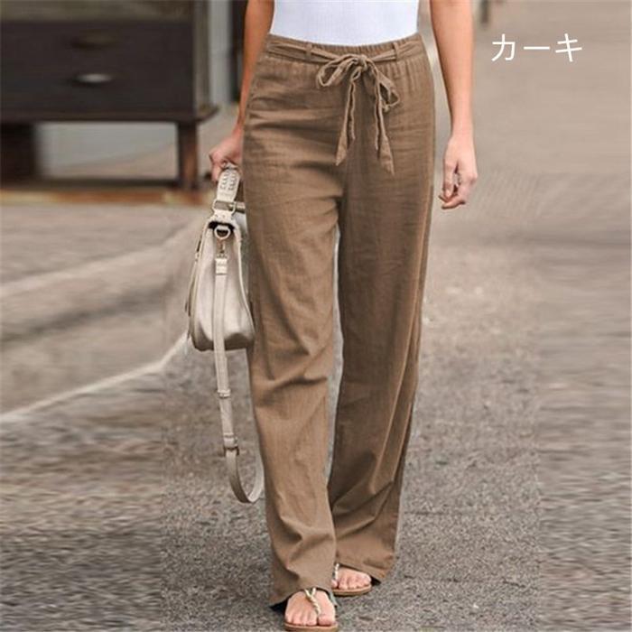 ワイドパンツ 綿麻風ワイドパンツ リネン風 ボトムス 麻綿風パンツ ガウチョパンツ レディース 体型カバー ナチュラルな風合い ゆったり