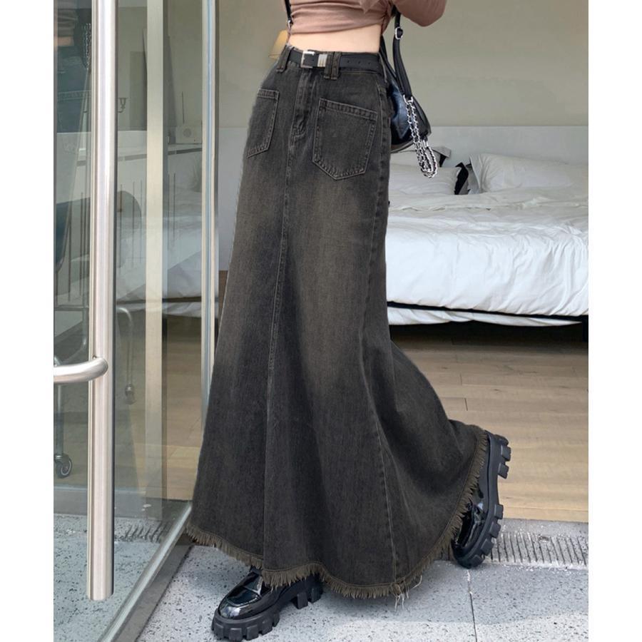 春 夏 秋 フリンジデニムスカートマーメイドスカート