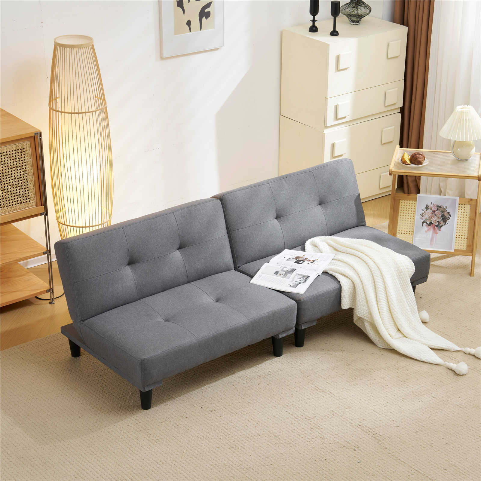 ソファベッド ソファ ベッド 2人 リクライニングソファ 背もたれ3段階と肘掛けが6段階に調節可能で 横方向 縦方向の組み合わせが可能で グレー(3)