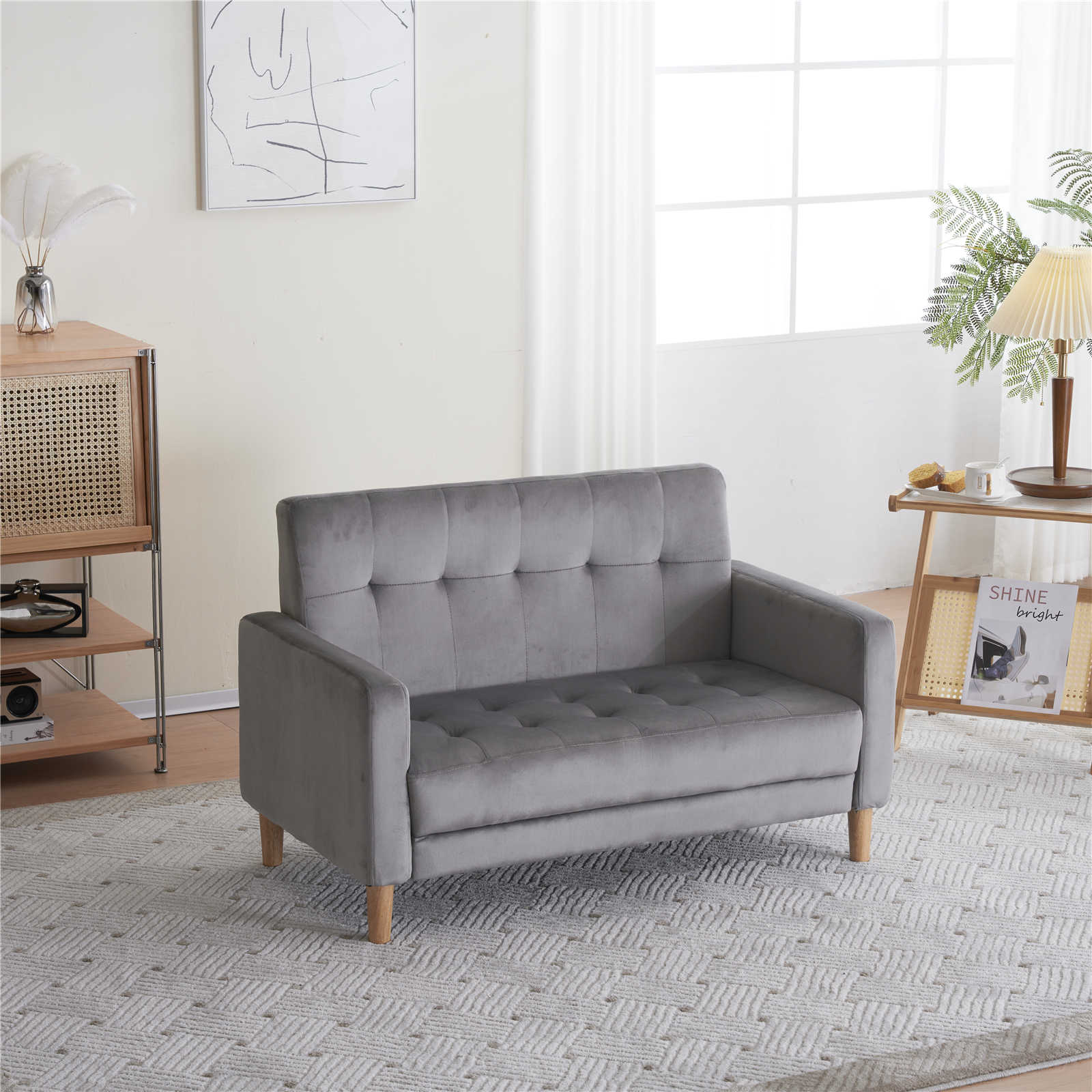 ソファー 二人がけソファー 2人掛け幅105cm高さ12cmリビングソファ 肘付き ロボット掃除機も通れる ベ..