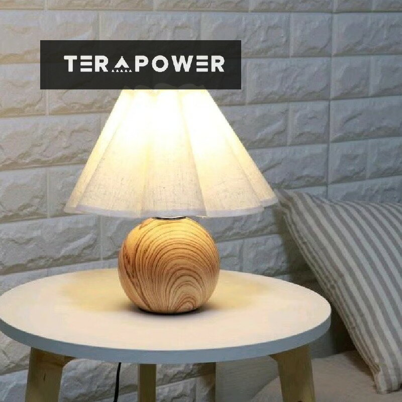 韓 プリーツ シェードランプ 卓上 コンパクト 小型 コンセント ベージュ 木目調 間接照明