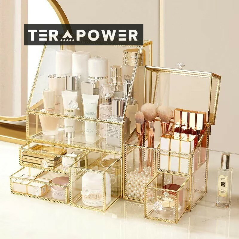 透明ガラス防塵用デスクトップ口紅スキンケア用品香水ラック4055