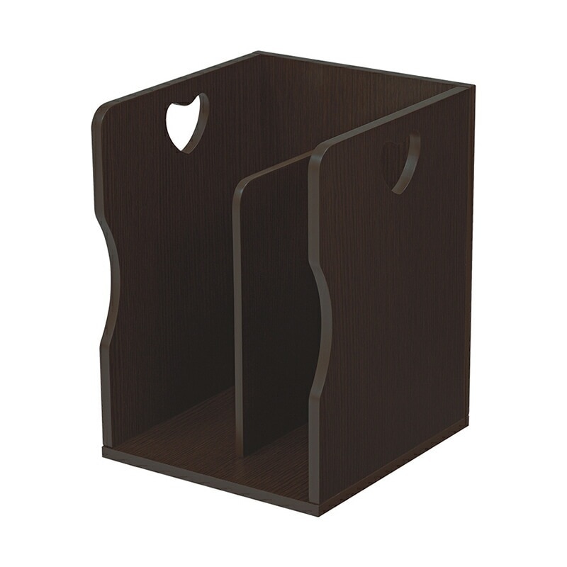 ブックスタンド　2個組（ダークブラウン） ハートのデザインが可愛いナチュラルなブックスタンド仕切りが付いて本雑誌をしっかり収納!重ねて使えます