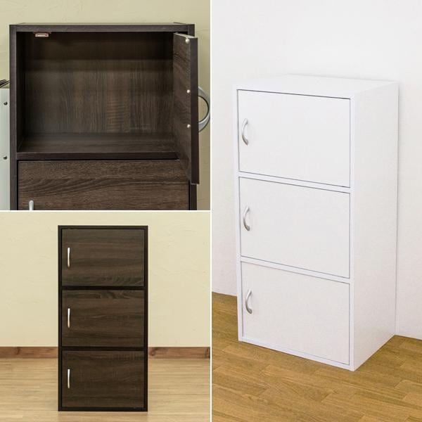 収納棚 ラック 3段 扉付き 取っ手つき 収納 棚 シンプル 北欧 おしゃれ 白 ホワイト 茶色 ドア付き 収納ラック カラーボックス ナチュラル 木目柄