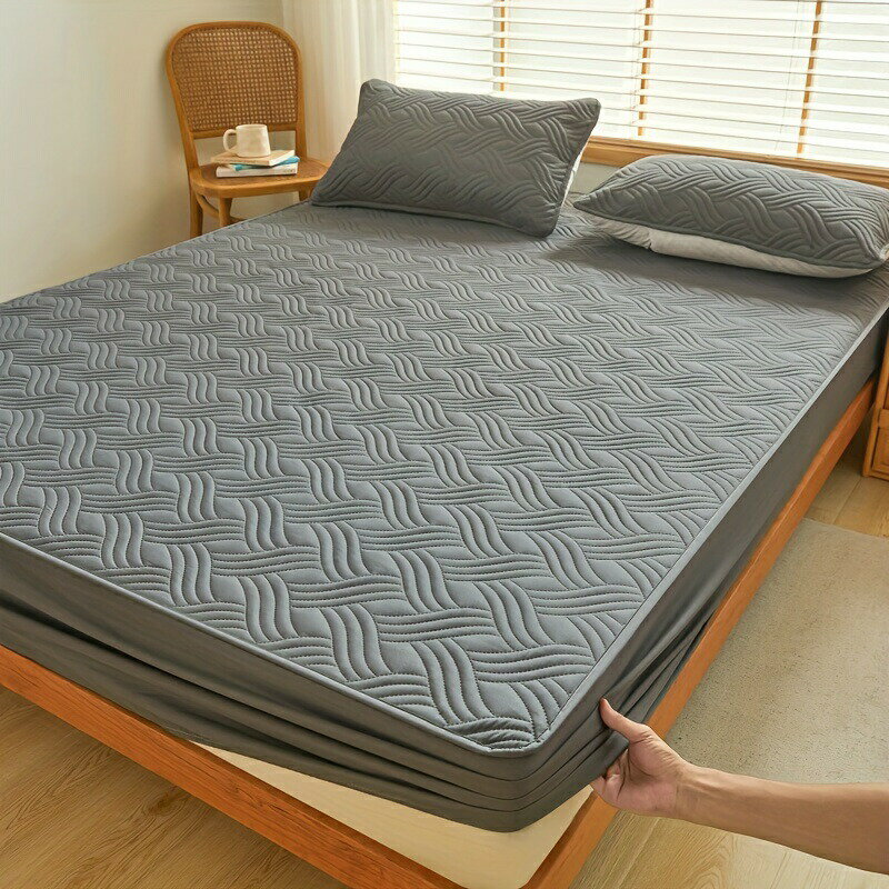 2/3ピース防水ボックスシーツセット、ソリッドカラーキルティング寝具マットレスプロテクター、防塵オ..