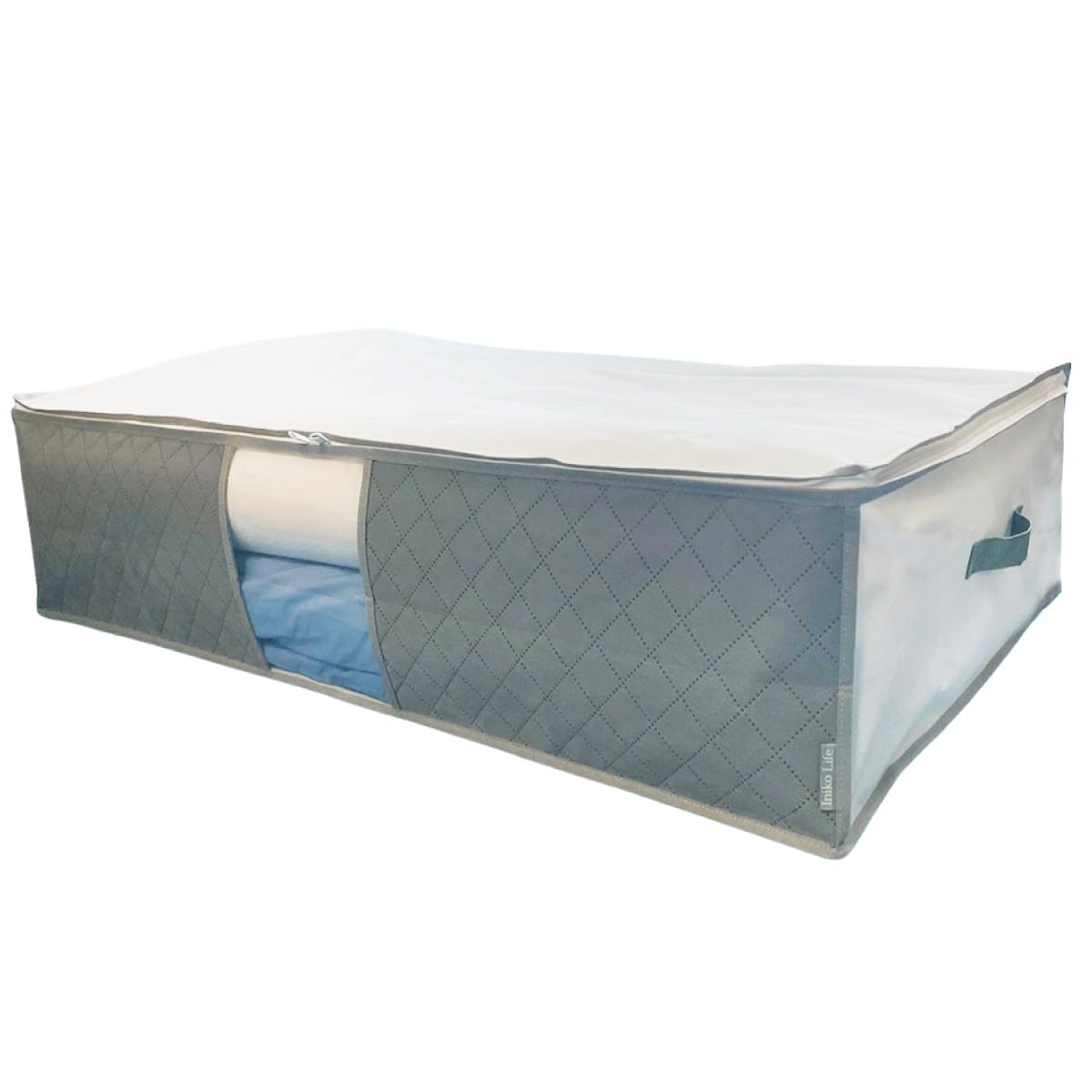 イニコライフ 衣類 収納ケース 5枚組 活性炭シート入 収納袋 衣装ケース 持ち手 クリア窓付 通気性が良い 不織布製 中芯無し (ホワイト/グレー シリーズ)