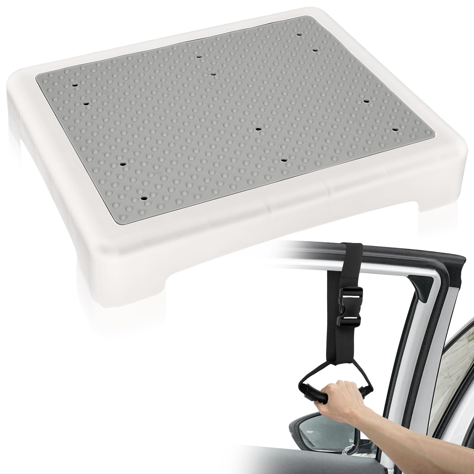 踏み台 車用持ち手付 低踏み台 高さ9.5cm 手すり 50×40×9.5cm 車用 玄関 段差 踏台 ステップ ステップ 低い 段差 補助 介助 玄関 乗り降り 足置き 病院 洗面所 浴室 キッチン 高齢 子ども 介護 お年寄り 乗降台 お年寄り 子供（ホワイト）