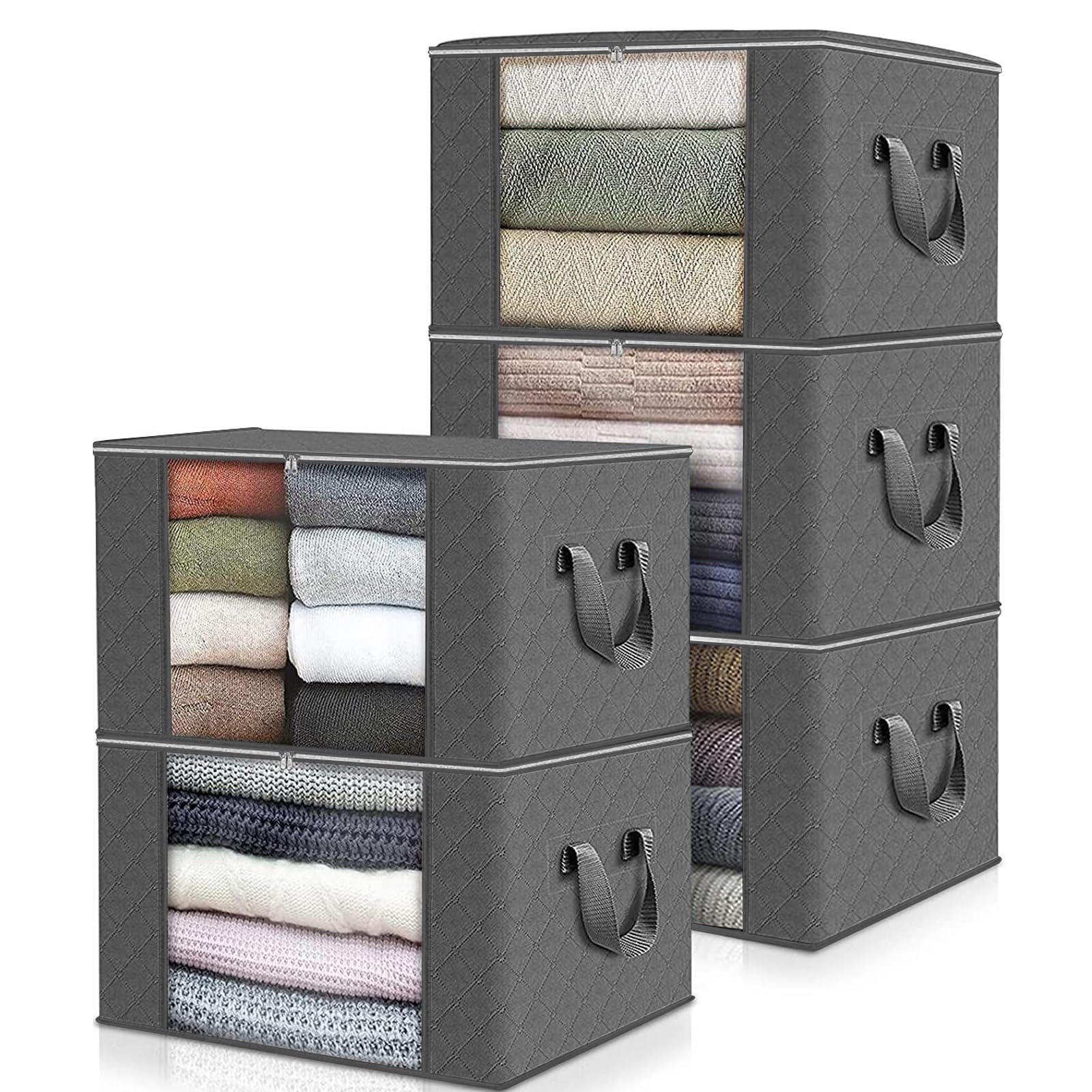 ケース ふとん収納袋 収納ボックス 通気性 異臭なし 収納袋 押し入れ持ち手 折りたたみ 透明 不織布 3..