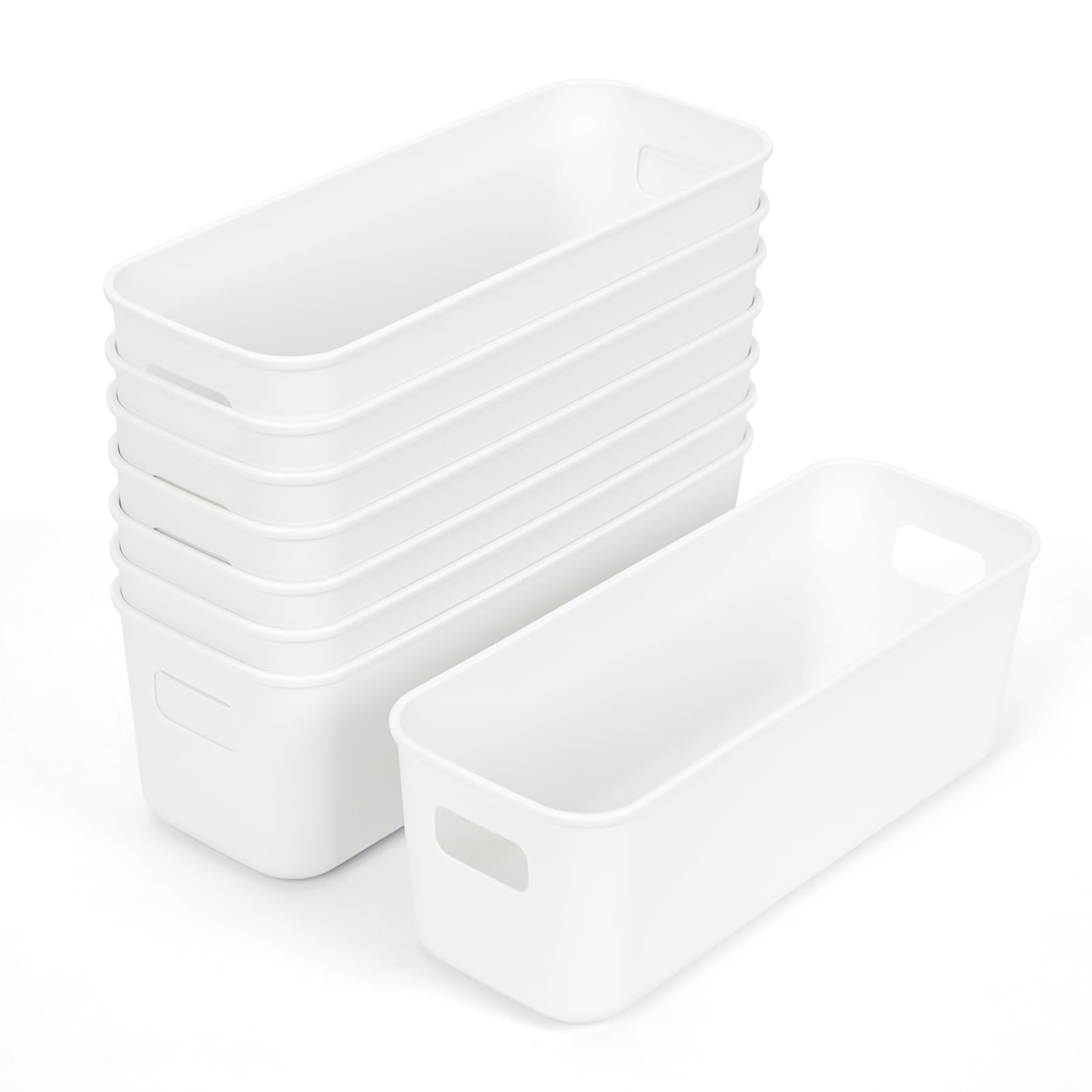 収納ボックス 小物入れケース ポリプロピレンケース 8個セット 白 収納バスケット 卓上収納ケース 取っ..