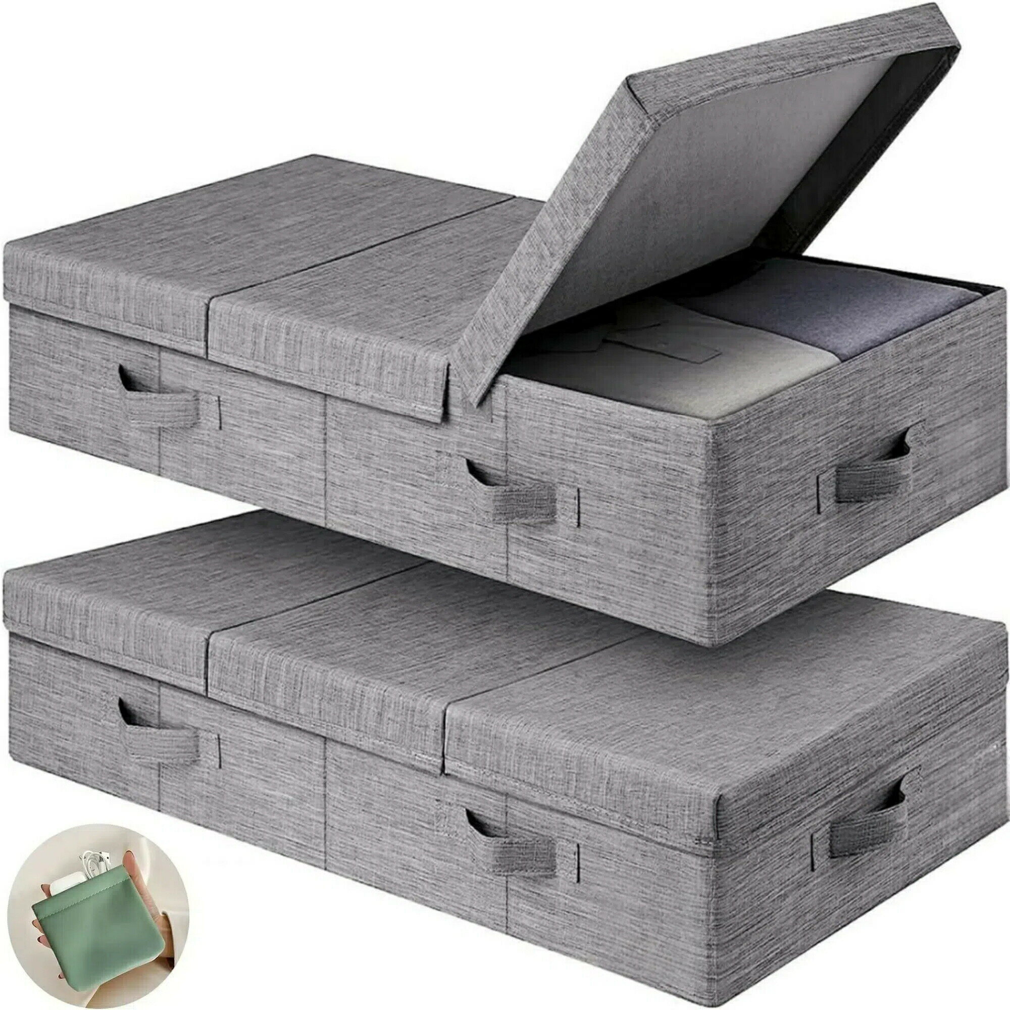 ベッド下収納ボックス 2個セットー綿麻 特大容量 ベッド下収納ケース 強固なプラスチックにやさしい 洗..