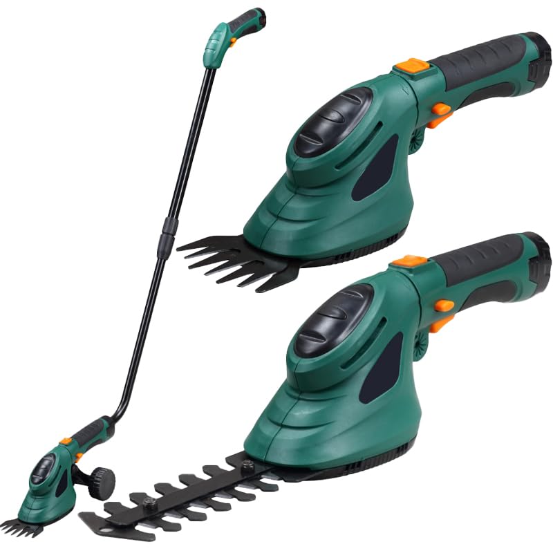 2WAY 芝刈り機 電動 充電式 芝生 生垣 バリカン 2種類の刃(芝生用ブレード/園芸用ブレード) 伸縮自在ア..