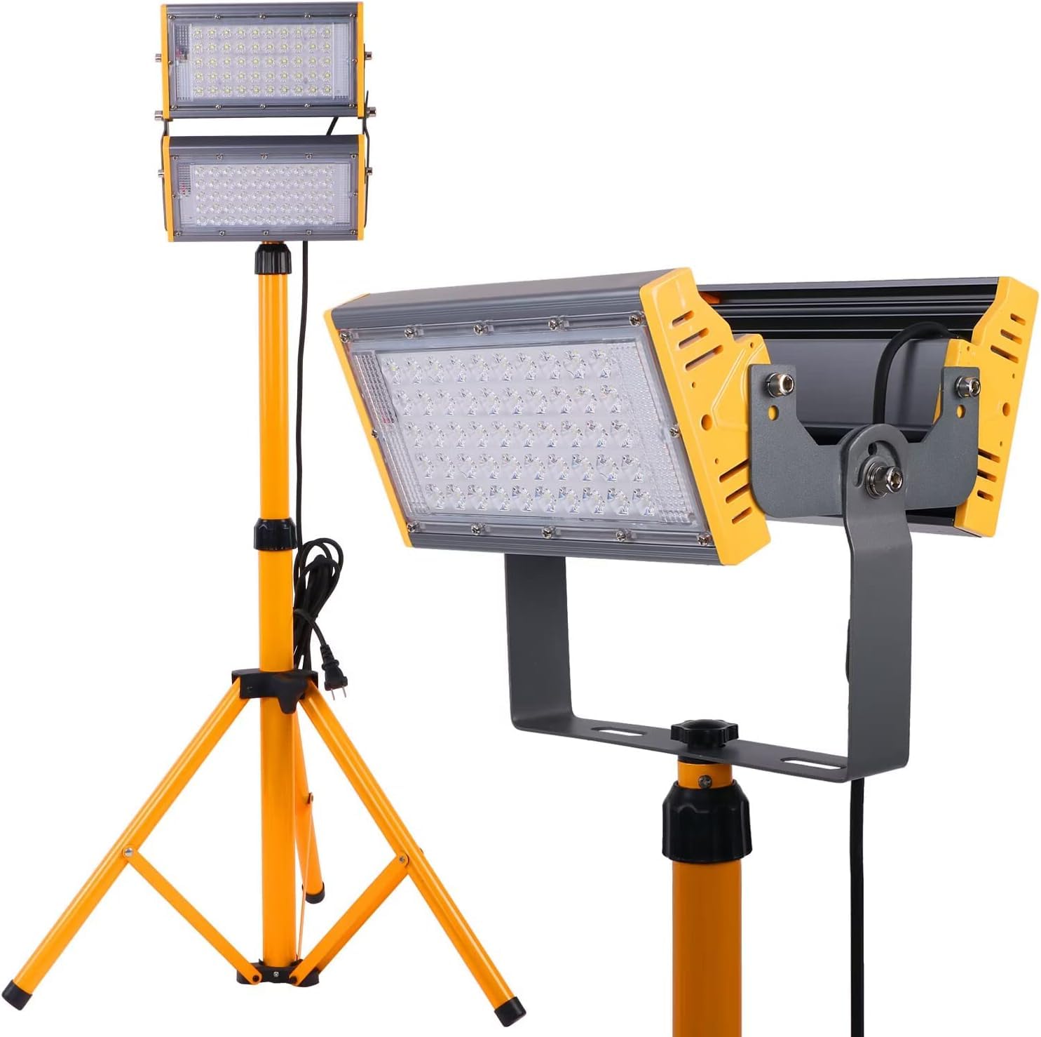 LED三脚投光器 ワークライト 50w*2 100W相当11000LM 昼光色6000K 160°広角照明 通気フィルタ付き 三脚スタンド IP66防水防塵 作業灯 高輝度 屋外用 ledライト 5m電源コード付き 夜間作業 工事現場 T 室内屋外兼用