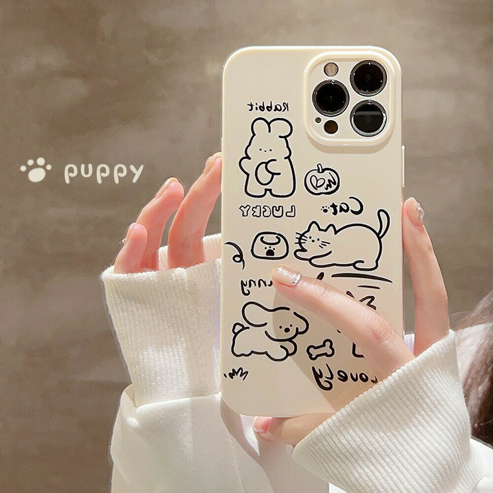 アップル15/14/13/12/11シリーズ用のシンプルなペンの落書き風の明るいシリコン製の電話ケース