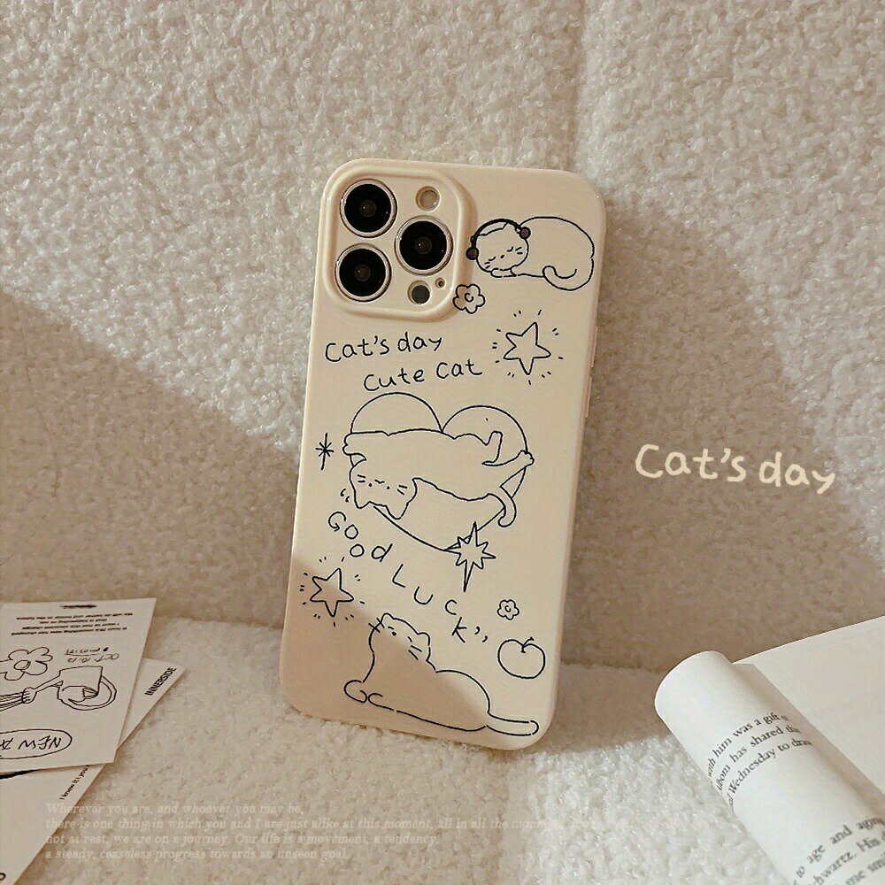 IPhone 15/14/13/12/11シリーズに適したユニークでミニマリストなスタイルの猫シリコン製のケース