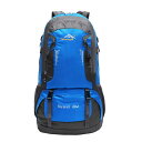 ノーブランド品 60リットル 防水 屋外 バックパック スポーツ ハイキング トラベル リュックサック バッグ 6色選べる - 青