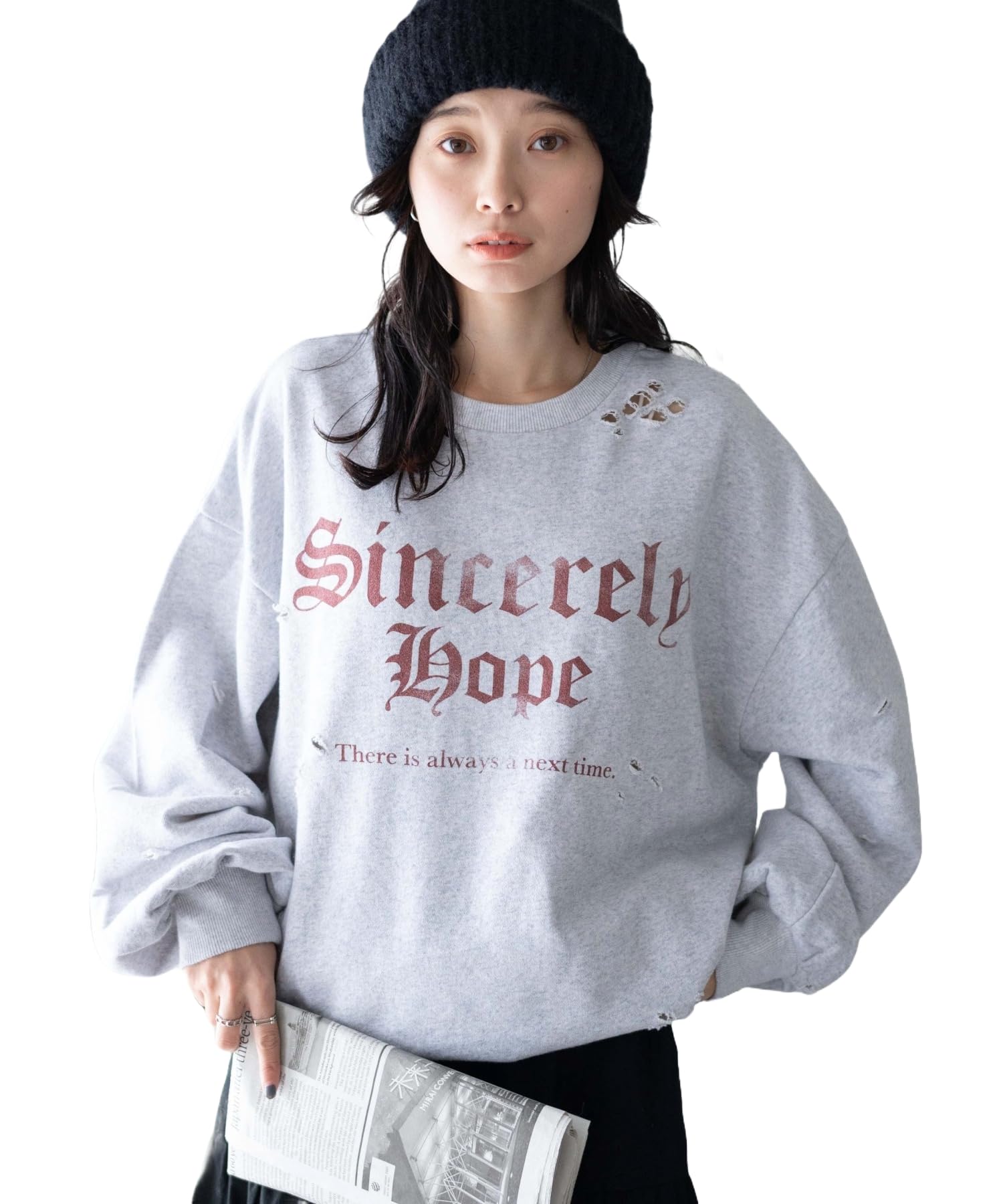 ダメージ スウェット トレーナー プルオーバー トップス 服 ロゴ ストリート ゆったり 韓国 カジ