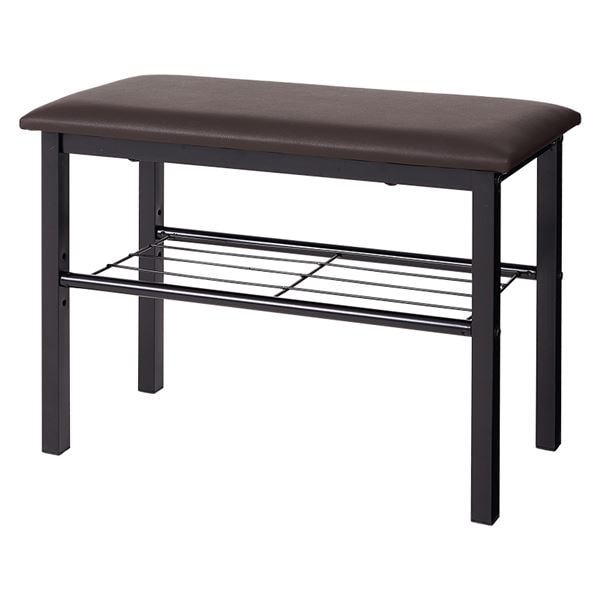 玄関ベンチ 玄関椅子 約幅61奥行28高さ45cm ブラック スチールフレーム 合皮 組立品 リビング ダイニング 引っ越し