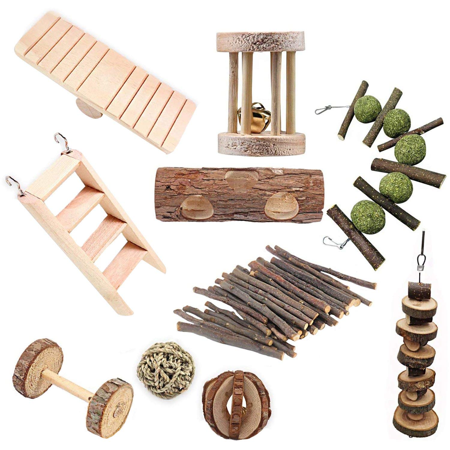 ハムスター 噛むおもちゃ 10個パック 木製リス スナネズミ、バニー げっ歯類 エクササイズと噛む歯のケアおもちゃ