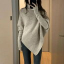 本日の限定商品人気 セータータートルネックノーバランスセーター厚手韓国ファッション秋冬トップスニットセーターカシミヤタッチ秋服 ロングtシャツ レディース 長袖...