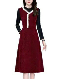 明るくて大きいサイズの婦人服太っているmm長袖ワンピース秋冬-52