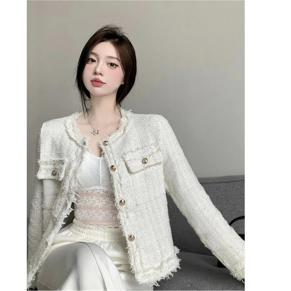 ジャケット 冬アウター ツイード 2023 秋冬新スタイル気質タッセルシックショートストリート長袖トップス婦人服 福袋