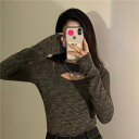 女性ボトムシャツしい偽ツーピースデザインセクシーな中空秋冬婦人服長袖tシャツトップス