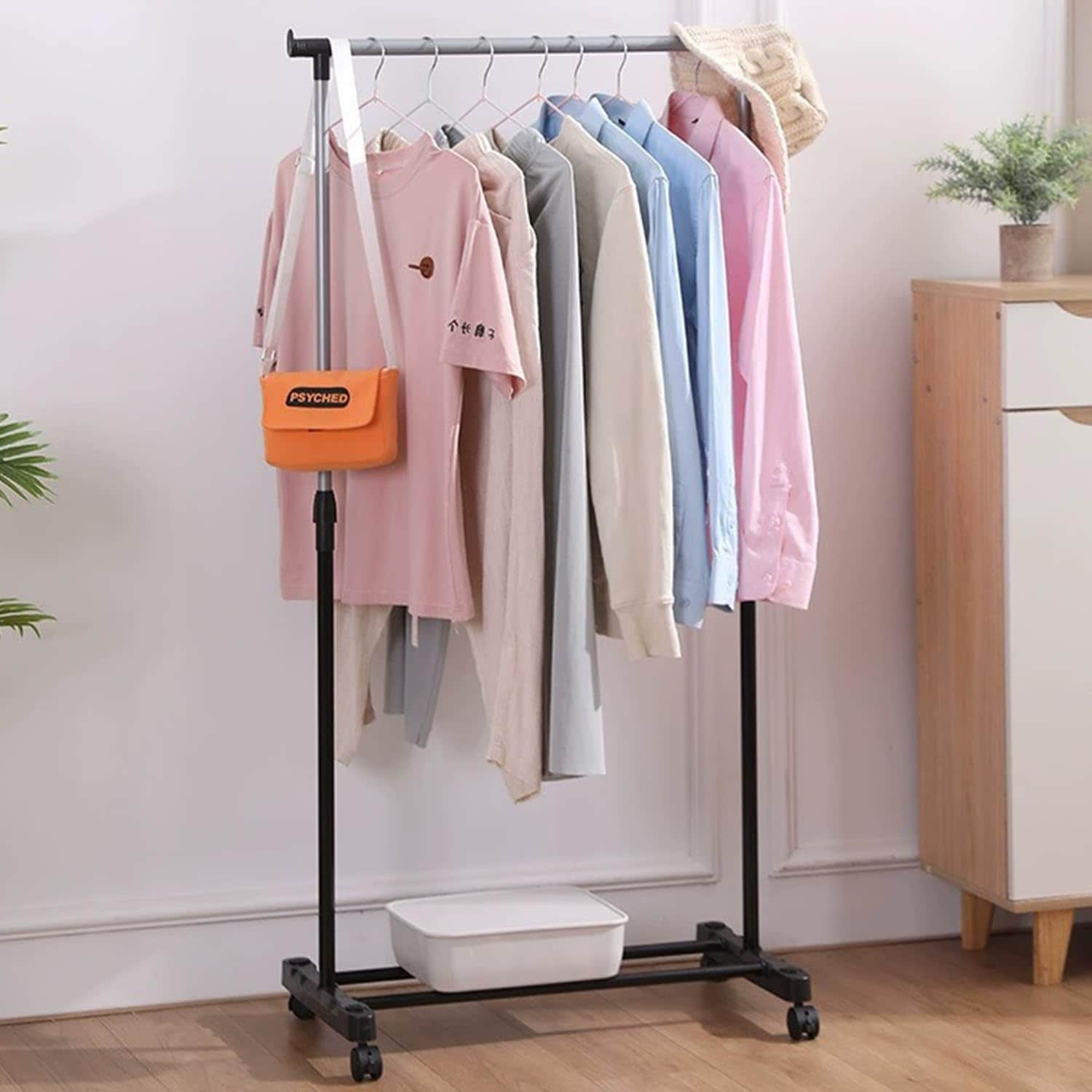 ハンガーラック スリム 頑丈 パイプハンガー キャスター付き さびにくい コートハンガー 高さ調節可能 マットおしゃれ かんたん組み立て シングルタイプ