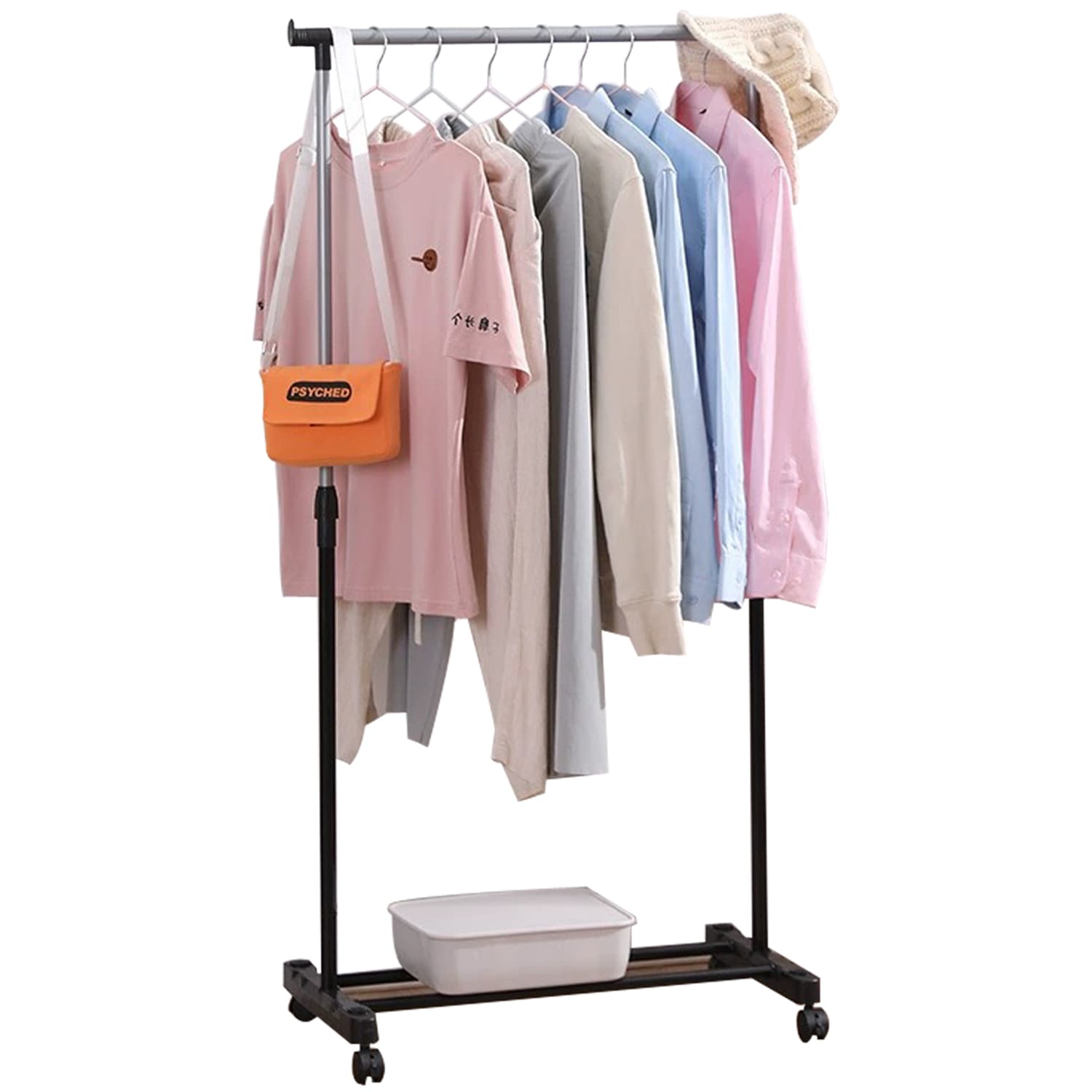 ハンガーラック スリム パイプハンガー キャスター付き 幅80*奥行42*高さ90-160cm さびにくい