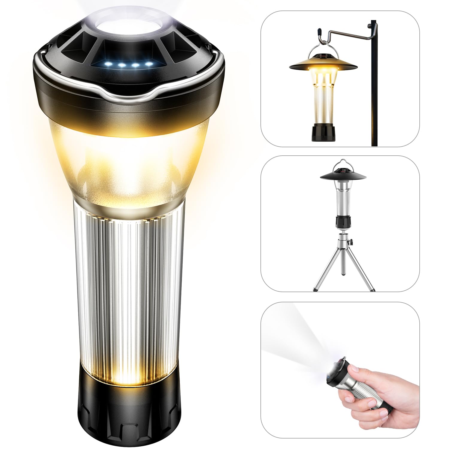 ランタン LED キャンプランタン USB充電式 キャンプランタン ランタン 懐中電灯 軽量 多機能 持ち運び便利 2600mAh モバイルバッテリー機能 ランタン 防災対策 キャンプ ライト アウトドア/登山/ハイキング/バーベキュー/家庭照明/夜釣り/作業 (ブラック, 1個入り)