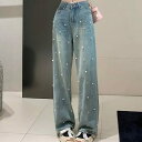 パンツ デニム ジーンズ スキニー レッグ 脚長効果 ハイウエスト 美脚効果 細見え 春 水色 ライトブルー ストリート系 カジュアル ズボンファッション デザインお出かけ(4)