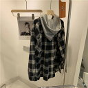 復古磨毛格子シャツ女装春秋怠惰風レジャー港味の中で痩せて見える帽子シャツコート