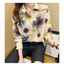 ブラウス レディースオシャレブラウス きれいめ花柄 シフォンシャツ シフォン 長袖トップス オフィス ゆったりシャツ(4)
