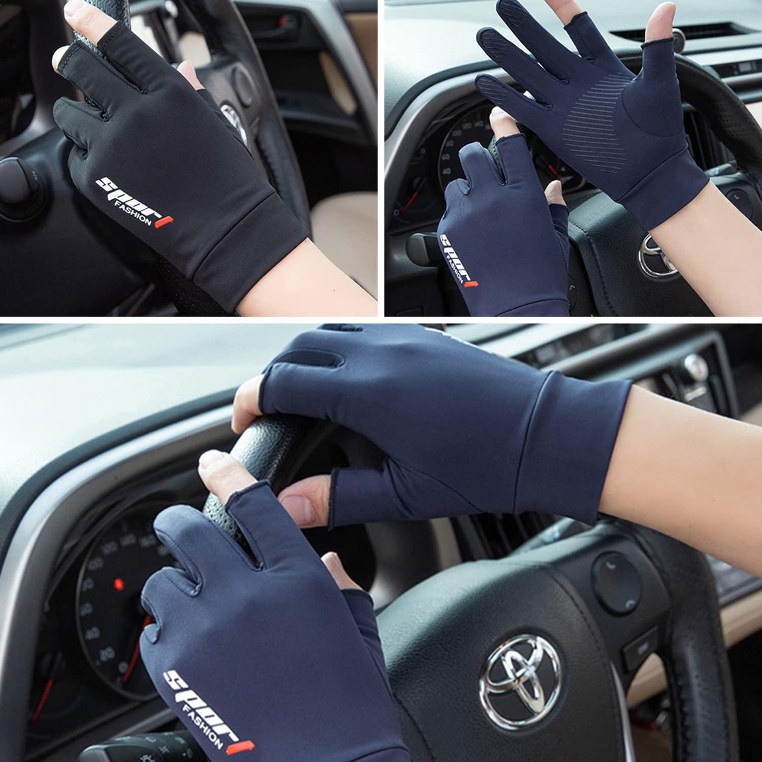 メンズグローブ 春夏用 メンズ 手袋 冷感 日焼け止め 薄型 サイクルグローブ UVカット 滑止め付け スマホ操作 通気性 速乾性 自転車 バイク 釣り 登山 運転用 男女兼用 ブラック