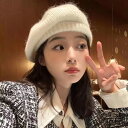 期間限定 馬海毛ニットベレー帽女秋冬ぬいぐるみ画家帽子 大頭囲顔小毛糸帽子