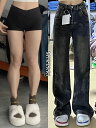 デニムパンツ マイクロフレアージーンズ 女性 大きいサイズ ハイウエスト ゆったり ワイドパンツ(4)