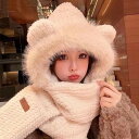 冬の女性保温耳毛帽新型ベルベットは首を厚くしてかわいいニット毛糸帽子のマフラーを一体にしている