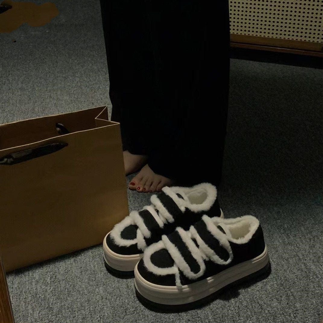 新しい 裏起毛 保温 マジックテープ 厚底靴 ブラック ファッション 歩きやすい スニーカー